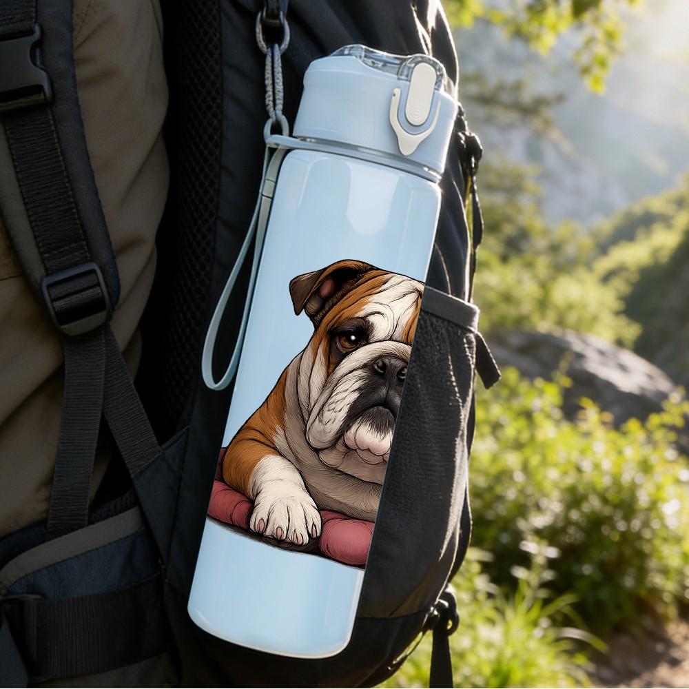 1PC Bulldog Lying On Cushion Print 750ml Color Plastic Sports Water Bottle Leakproof Flip Straw Lid Suitable for Sports Office Home Use