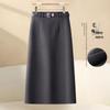 Женская юбка миди А-силуэта из высококачественной серой шерсти, Осень/Зима 2024, Облегающий дизайн с высокой талией