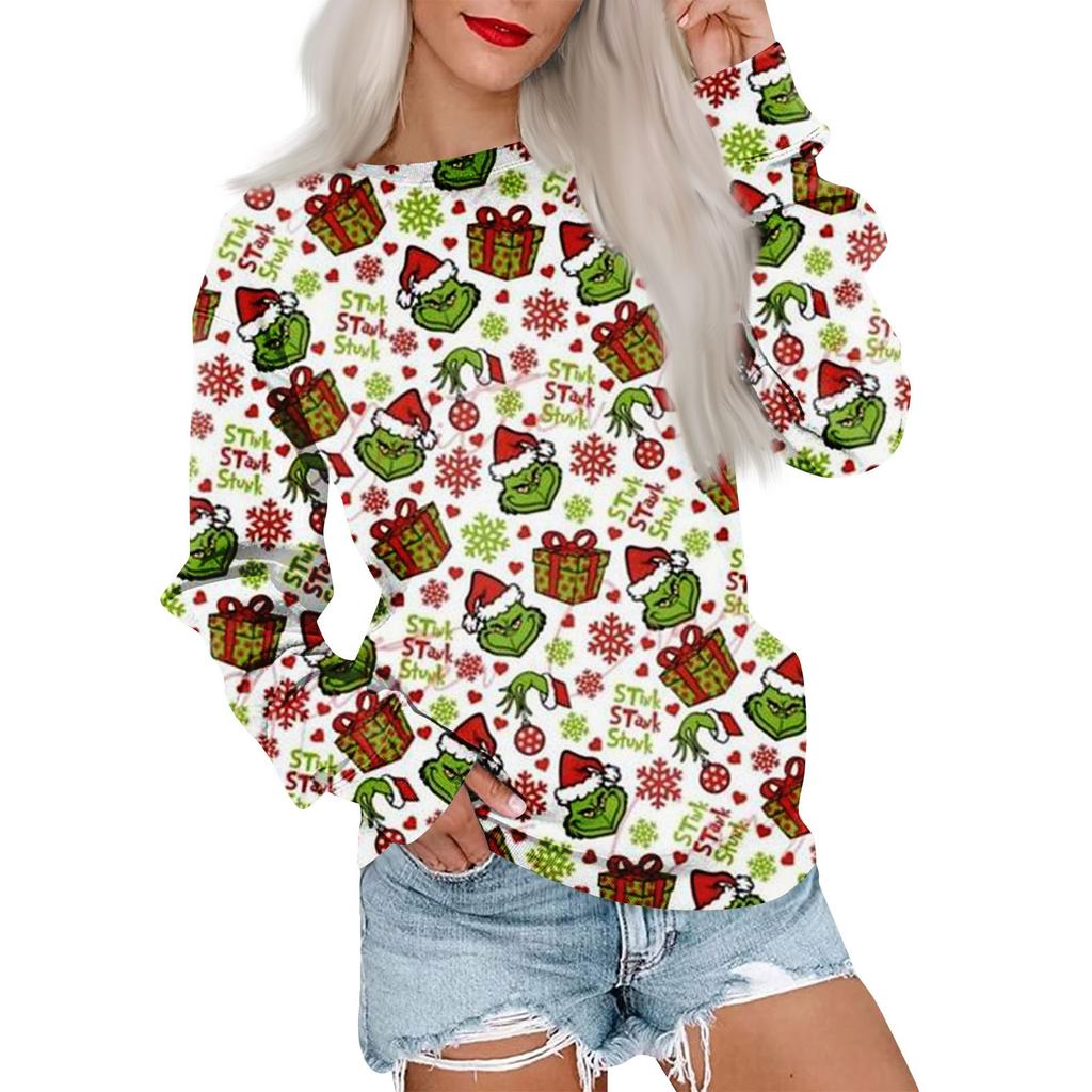 Женская повседневная толстовка с круглым вырезом, свободные мягкие пуловеры с длинными рукавами и принтом, топы