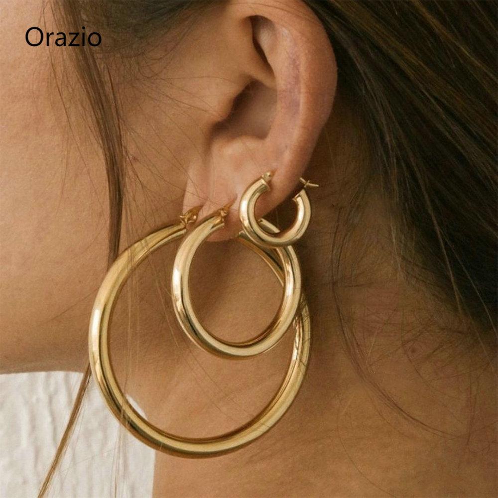 Orazio серьги из нержавеющей стали с пряжкой, женские модные серьги золотого цвета, большие круглые серьги-кольца, ювелирные аксессуары 24/30/50 мм