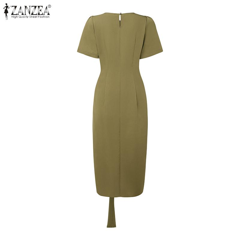 ZANZEA Женское повседневное платье-футляр с круглым вырезом и коротким рукавом