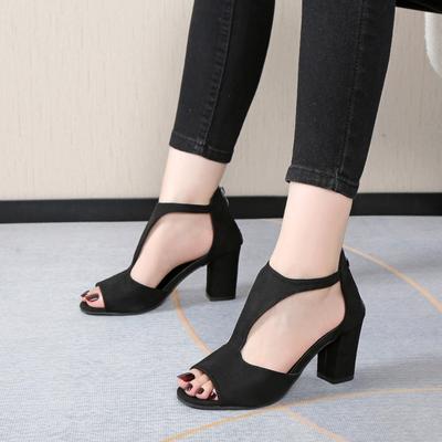 Летние новые женские босоножки с рыбьим ртом, молния сзади, сексуальные, однотонные, удобные, на высоком каблуке, одинарные, размер 35-44