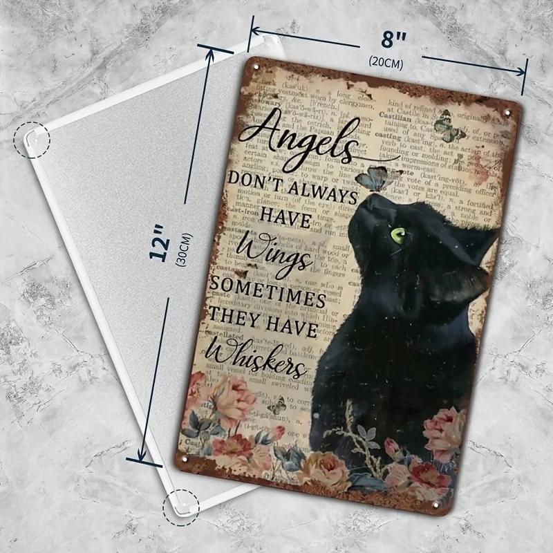 1 шт. Декор в виде черной кошки, памятные подарки в виде кошки, винтажные металлические знаки, у ангелов не всегда есть крылья, иногда у них есть усы, 12x8 дюймов