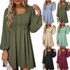 Womens Casual Dress Button Long Sleeve A-Line Dress Solid Color Vintage Long Dresses Fall And Spring