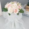 23/30cm White Artificial Roses Bride Bouquet Flowers With Ribbon Romantic Wedding Party Decoration DIY Bridal Floral Bouquets