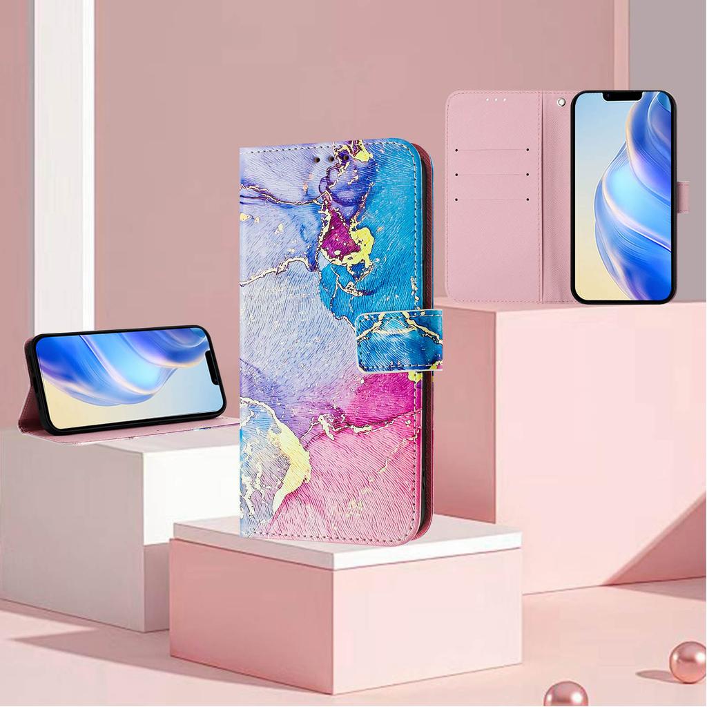 Роскошный чехол-книжка из окрашенной кожи с цветным мрамором для ZTE Blade A52,A53,A73,V50 Vita,V40S,V60,A35,A55,A75...