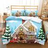 Christmas Snowflake Full Size Bedding Set Print Colorful Merry Christmas Gift Tree Microfiber Fabric 2/3Pcs Duvet Cover Set Kids