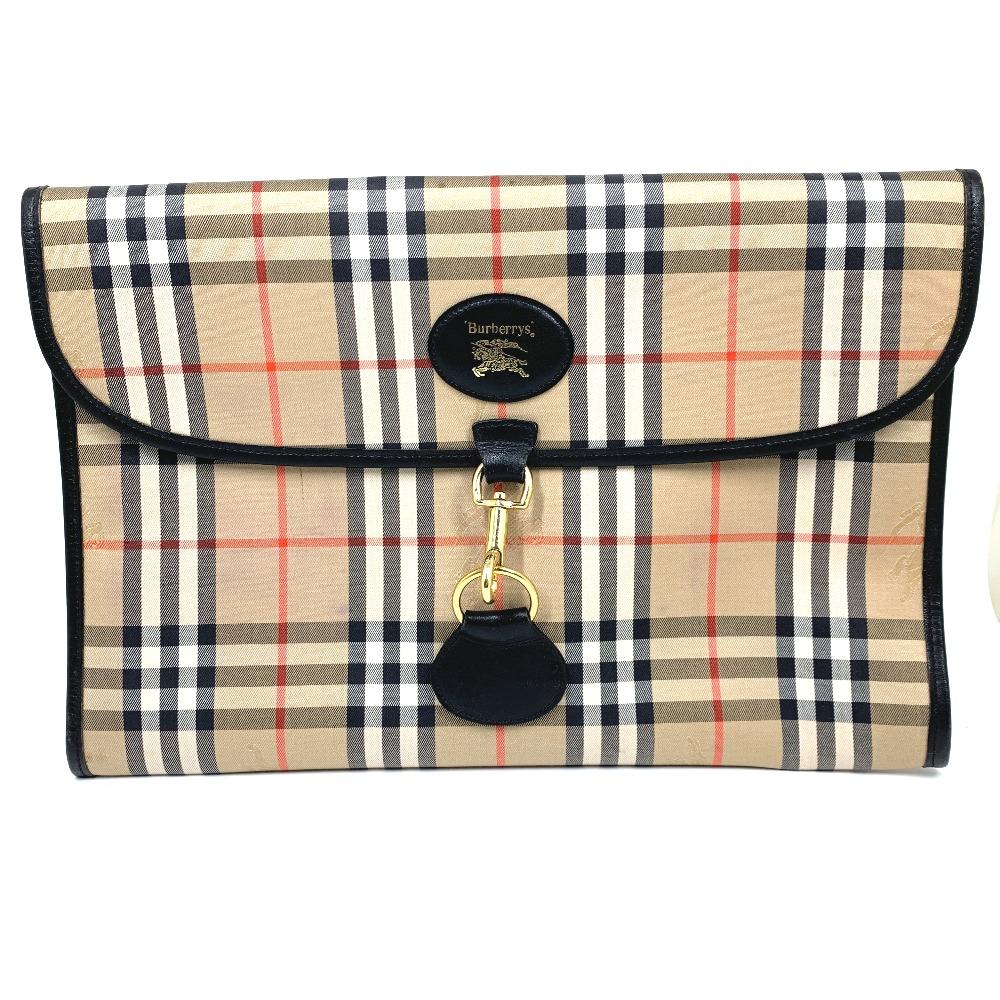 BURBERRY Check Document Pouch Clutch bag Canvas/Leather Beige