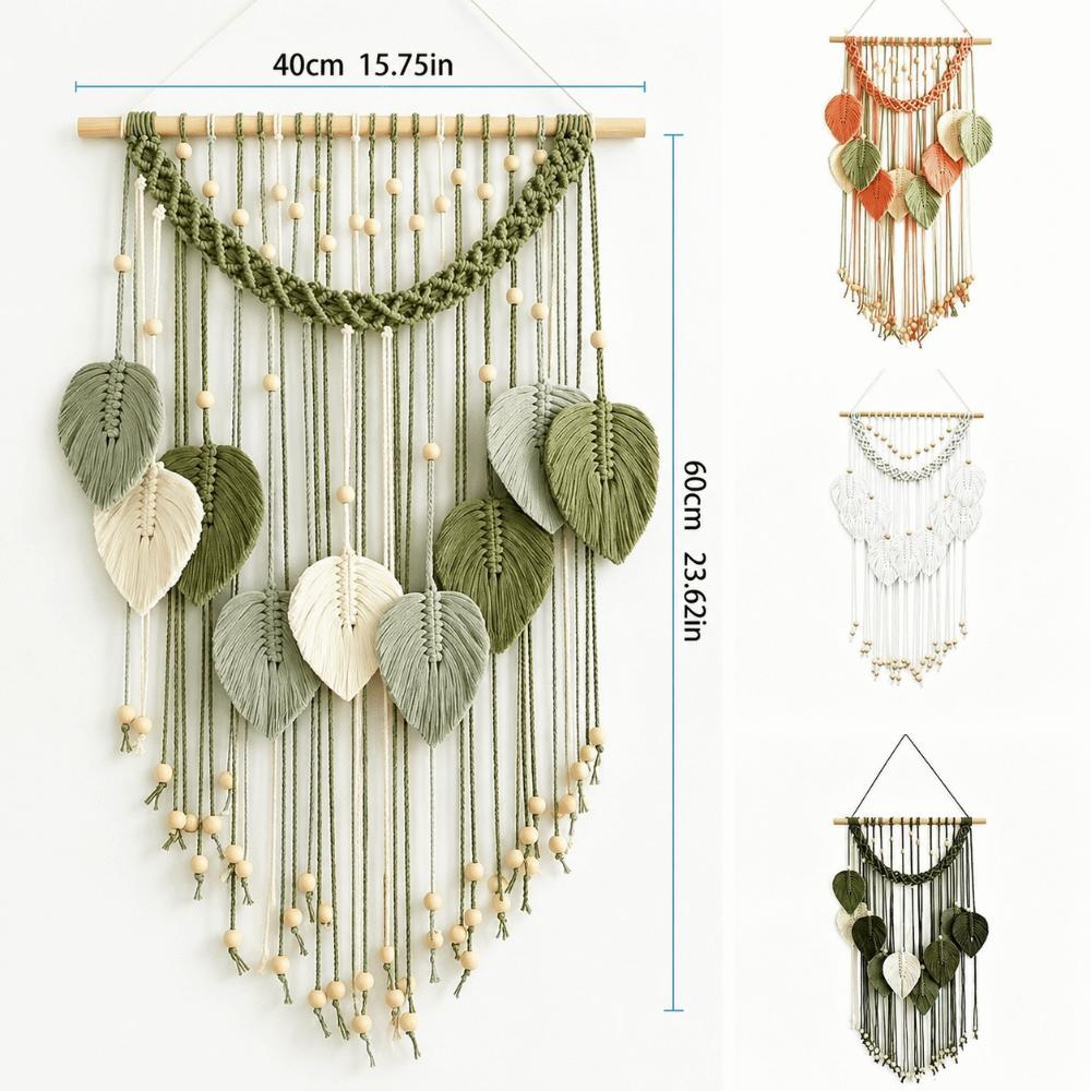 Handmade Woven Macrame Wall Hanging Cotton Rope Boho Wall Decor Leaf Wall Decor Living Room Decor