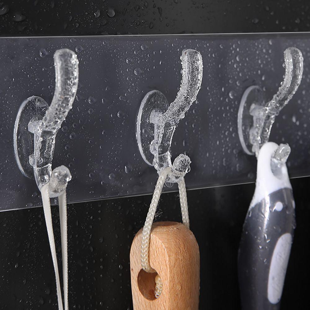 Row Transparent Autohesion for Bathroom,Kitchen Storage Rack Wall Hooks Key Holder Clothes Hanger