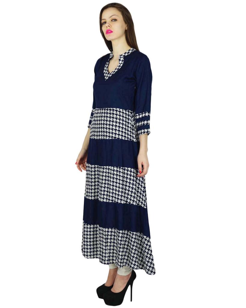 Phagun Designer Indian Blue Printed Casual Kurta Women Kurti Top Tunic Dress