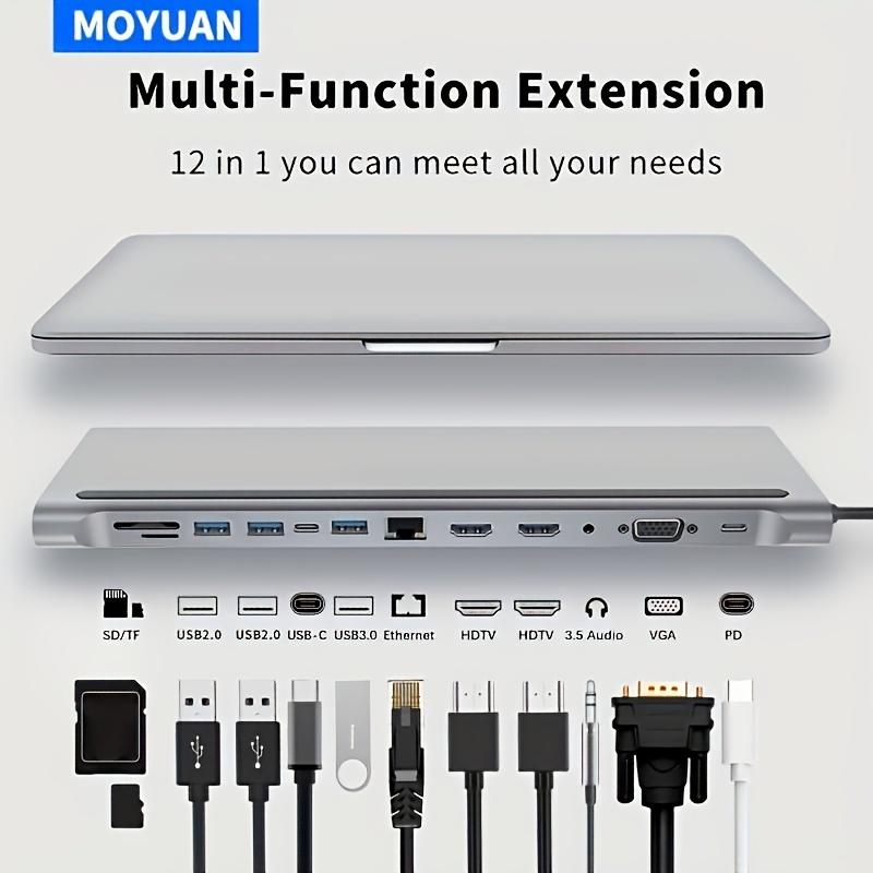 Док-станция 12-в-1: Двойной выход HDMI VGA, USB3.0, быстрая зарядка PD, аудиовыход 3,5 мм, RJ45, 87 Вт для U-диска, мыши, клавиатуры