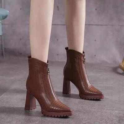 2024 Горячая Распродажа Новые Модные Женские Ботильоны На Высоком Каблуке Толстая Подошва Из Эластичной Ткани Квадратный Носок Подошва Молния Zapatos De Mujer