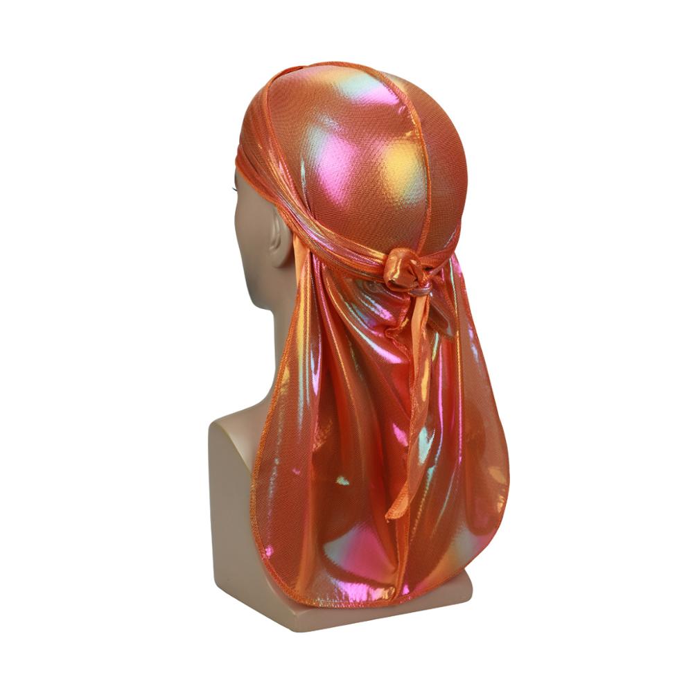 Модные мужские цветные дураги, шапки-волна, блестящие шелковые дураги, тюрбан, бандана для хип-хопа, повязка на голову, пиратские шапки с длинным хвостом