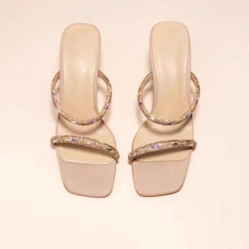 Мода 2025 Горячая Распродажа Женская Обувь Открытый Носок Женские Шлепанцы Мода Кристалл Уличные Летние Платье Новые Элегантные Бестселлер Высокие Каблуки