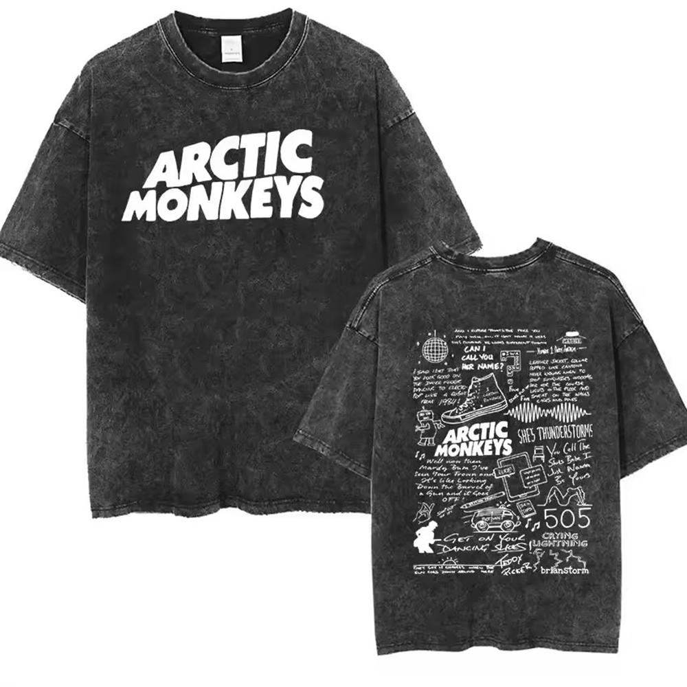 SOVOB Новинка в топах Футболки Ретро Рок Arctic Monkeys Музыкальный альбом Графическая пара Винтажная потертая футболка с коротким рукавом
