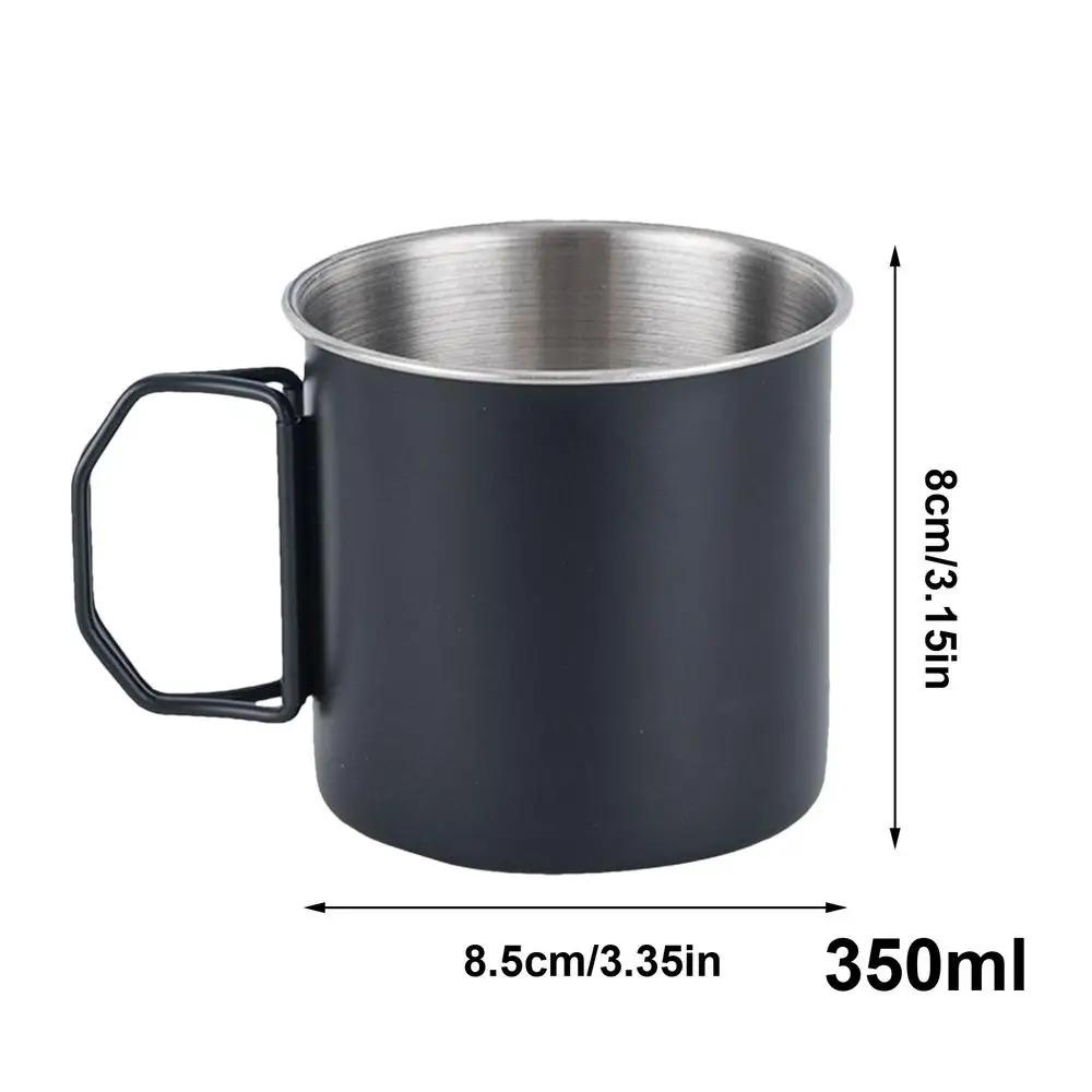 Portable Stainless Steel Camping Mug 250/350ml Handle Foldable Outdoor Tableware Kitchen Equipment Travel Hiking Picnic Utensils.