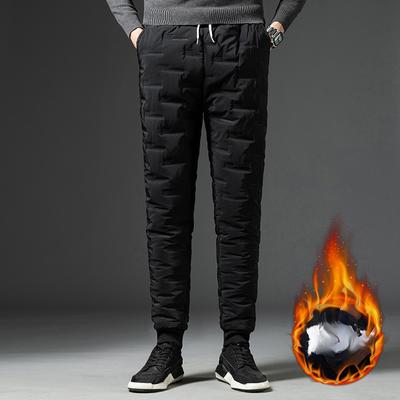 Брюки мужские из хлопка с пуховым наполнителем, мужские осенне-зимние, утепленные, однотонные, повседневные брюки с защитой от холода и плоскостопия