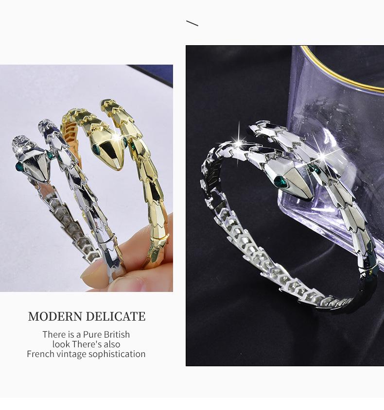 Открытый браслет-пружина в форме змеи с золотой чешуей - Женский модный браслет высокого класса