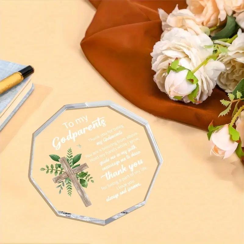 Современная акриловая табличка Признательность крестным родителям Настольный декор Знак благодарности с крестом Многоцелевой памятный подарок