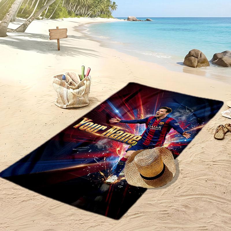 Lionel Messi Personalized Printed Beach Towel Soccer Logo Support Custom Name Text Absorbent Towel For Sport Travel Special Gift