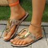 2025 Новые женские тапочки Металлический декор Тапочки Уличные Роскошные Плоские сандалии Пляжная обувь Вьетнамки Домашние шлепанцы Женские