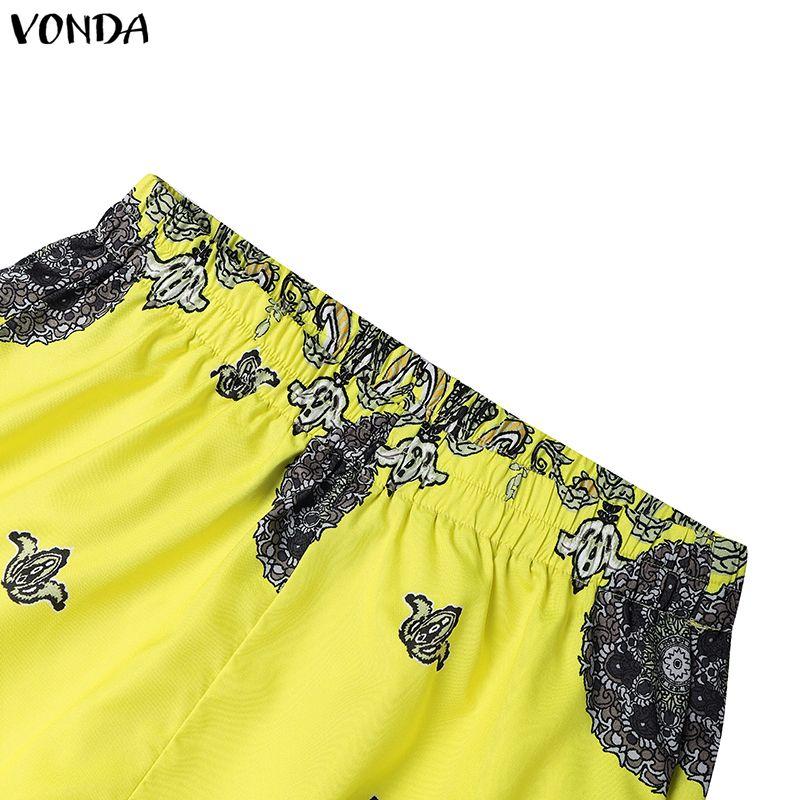 VONDA 2 шт. Женский этнический комплект с длинным рукавом, блузка с принтом и брюки, повседневный костюм-двойка