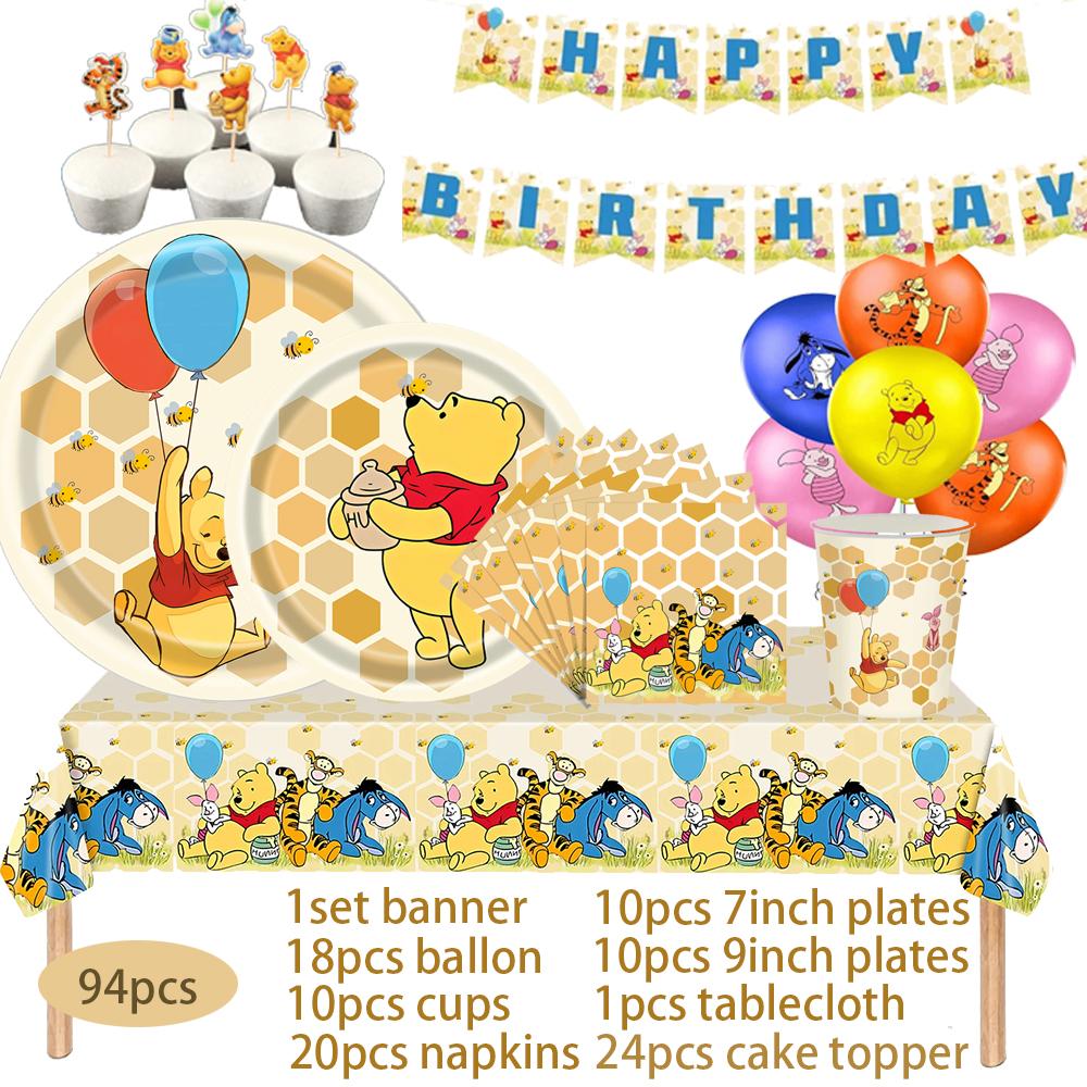 Winnie The Pooh Birthday Party Decoration Paper Cup Plates Napkins Table Cover Balloons Banner Serves 10 Guests Baby Shower