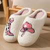 Fashion Cute Pink Floral Printed Plush Slippers for Women Soft Warm Non Slip Indoor Home Shoes Woman Comfortable Fluffy Winter Slippers