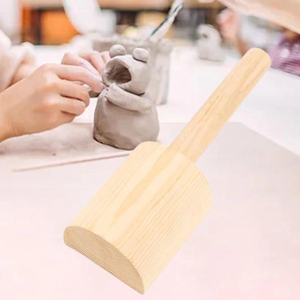 Wooden Mud Hammer with Handle Pottery Mud Plate Smooth Mud Molding Tool DIY Crafts