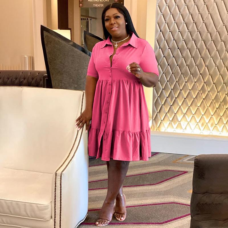 Новое летнее однобортное однобортное женское модное повседневное платье-рубашка с короткими рукавами больших размеров