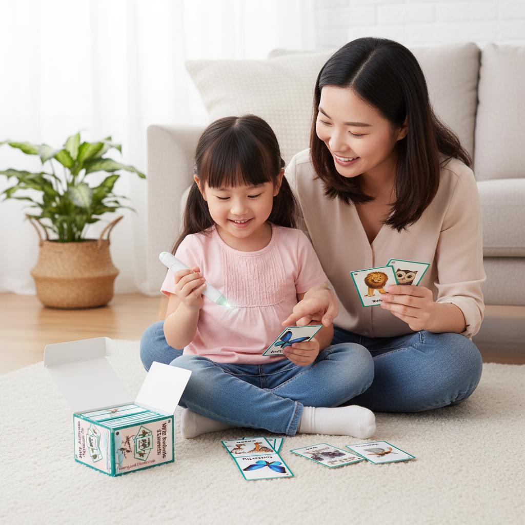 Wildlife Insect Word Flashcards 48Pcs Double-Sided Laminated Point-Reading Early Education Tool for Kids