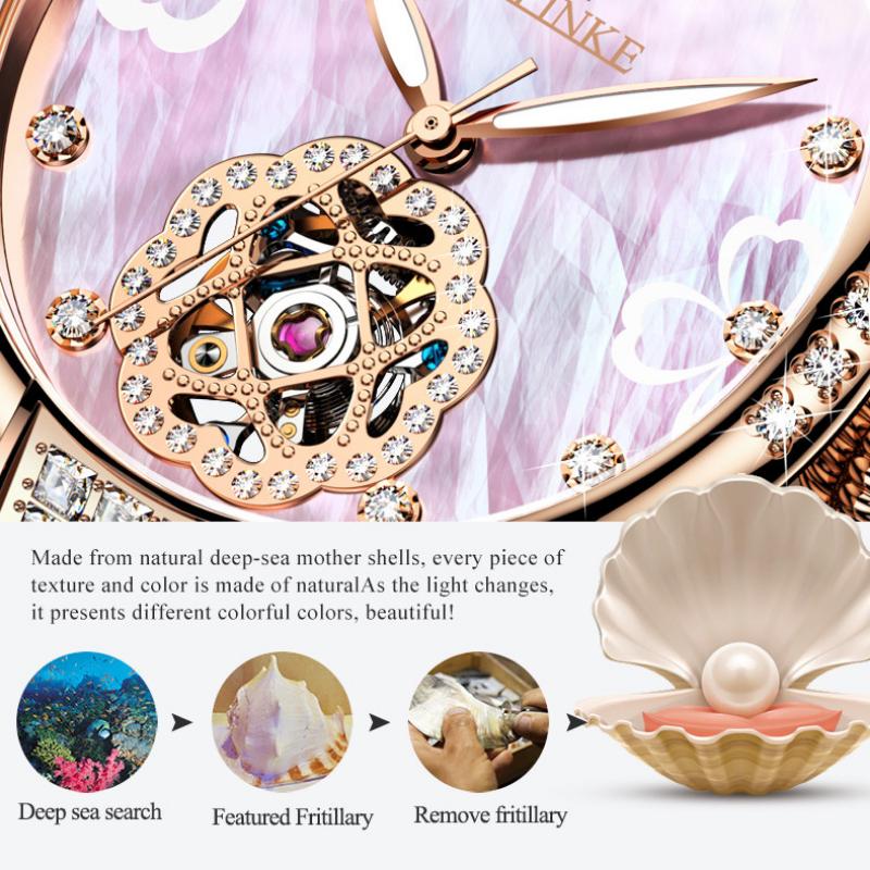 OUPINKE New Business and Leisure Ladies Watch Fully Automatic Mechanical Watch Waterproof Diamond Inlaid High-end Watch