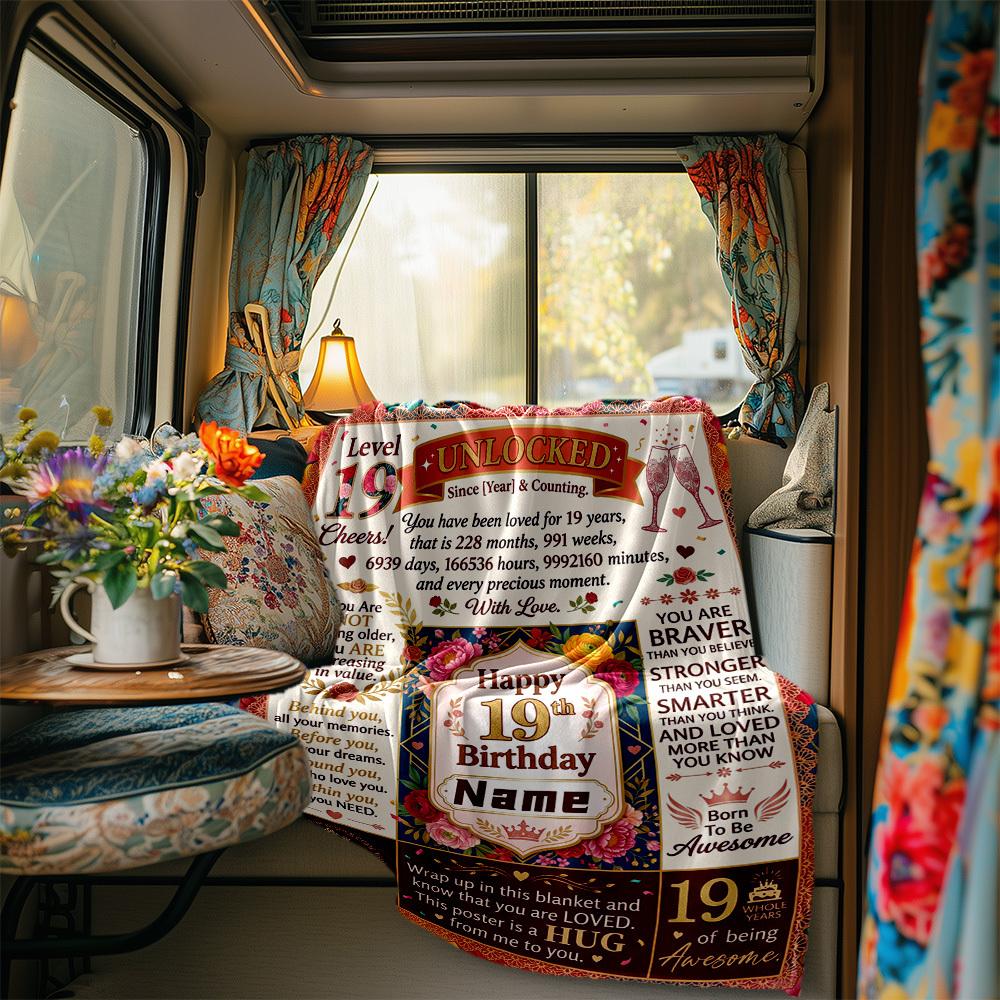 19Th Birthday Love Blanket Personalized Name Soft Comfortable Stylish Blanket Car Blanket Perfect For Travel Camping Outdoor Home Suitable For All