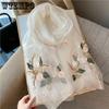 Retro Elegant Solid Color Embroidery Soft Scarves Women's Fashion Spring Summer Versatile Casual Outdoor Shopping Scarf Shawls with Beads