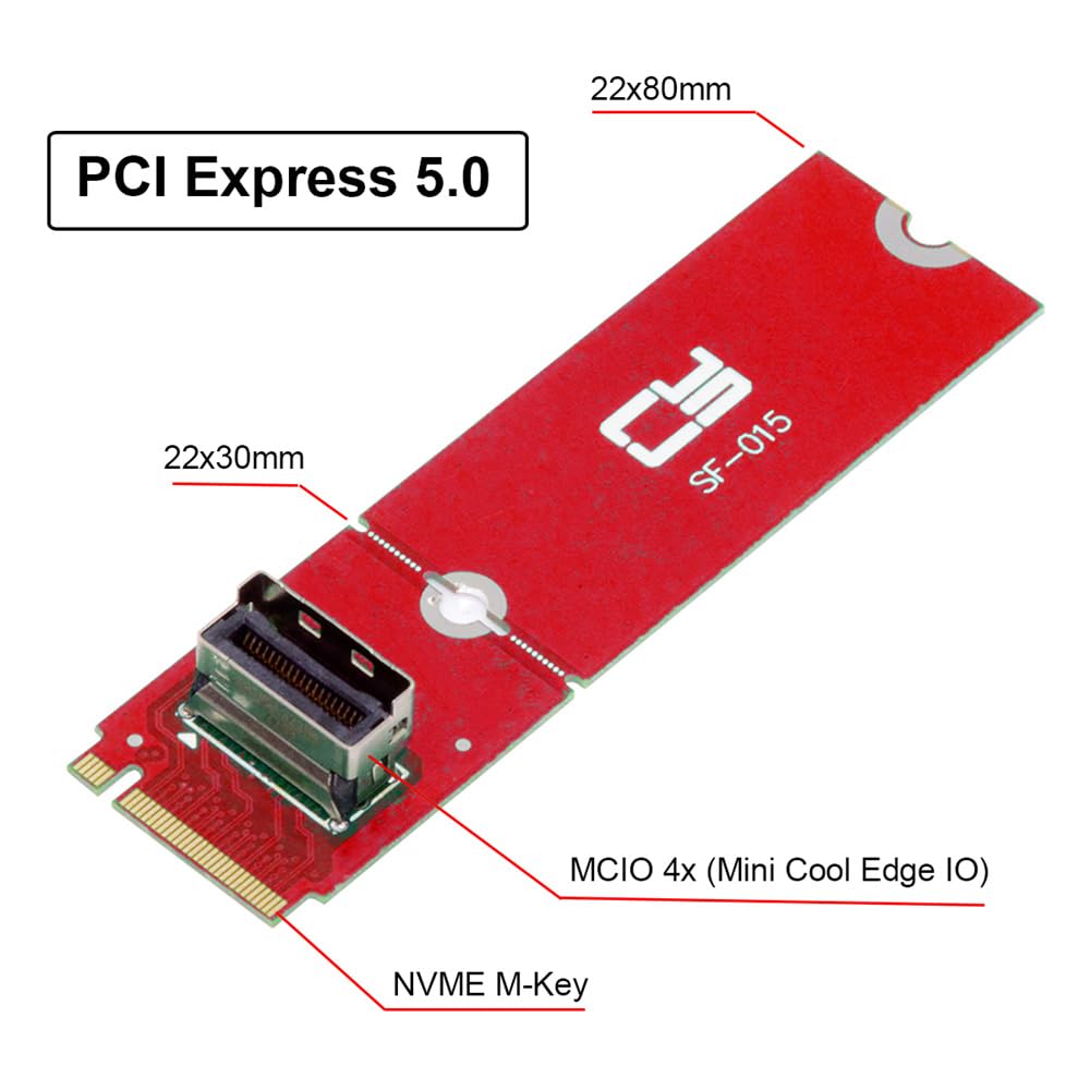 Xiwai на MCIO Female Mini Cool Edge Хост-адаптер Плата расширения-конвертер для PCIe NVMe SSD 2280 2230 Карта-конвертер PCI-E 5.0 4.0 M.2 M-Key I/O