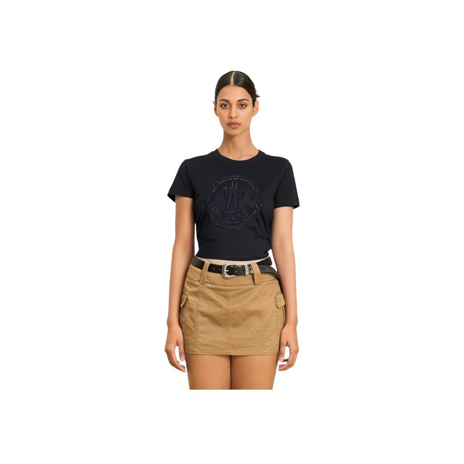 Moncler FW21 Letter Pattern Short Sleeve T-Shirt Women Tops Black H20938C00016829FB999