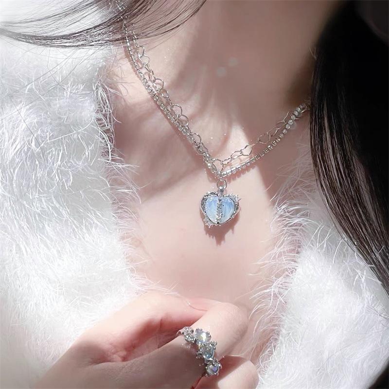 Y2K аксессуары мода персиковое сердце капля воды кулон ожерелье новый розовый кристалл Egirl милая крутая ключичная цепочка эстетические украшения