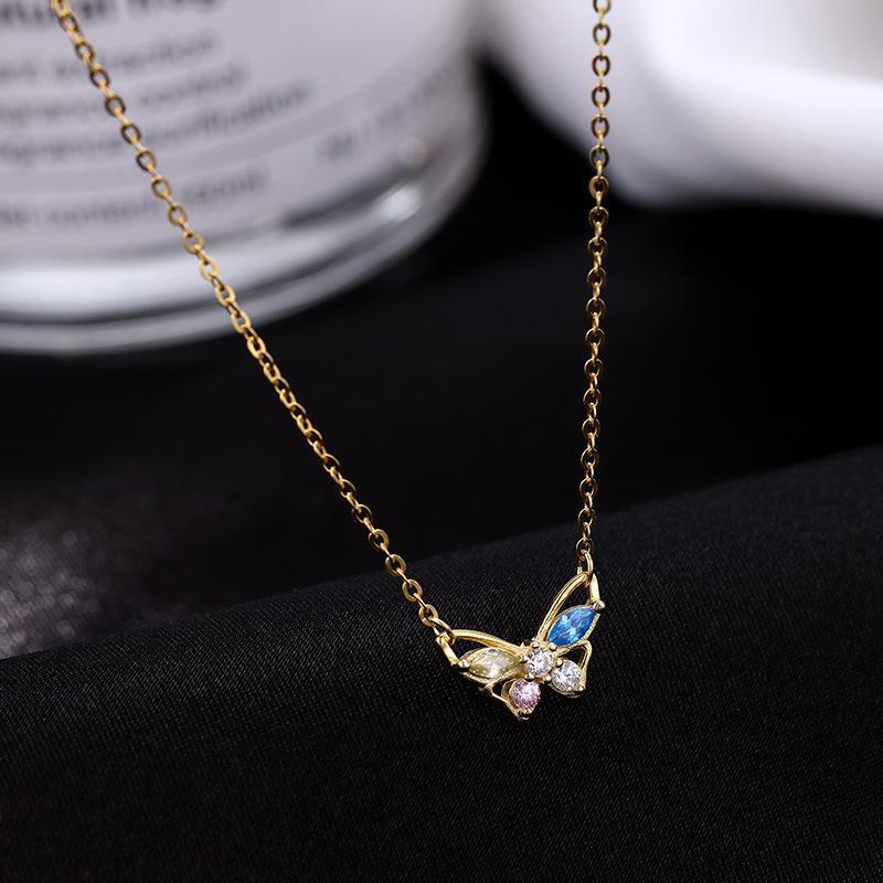 Banyan Tree S925 Silver Butterfly Necklace for Women - Elegant Retro Clavicle Chain