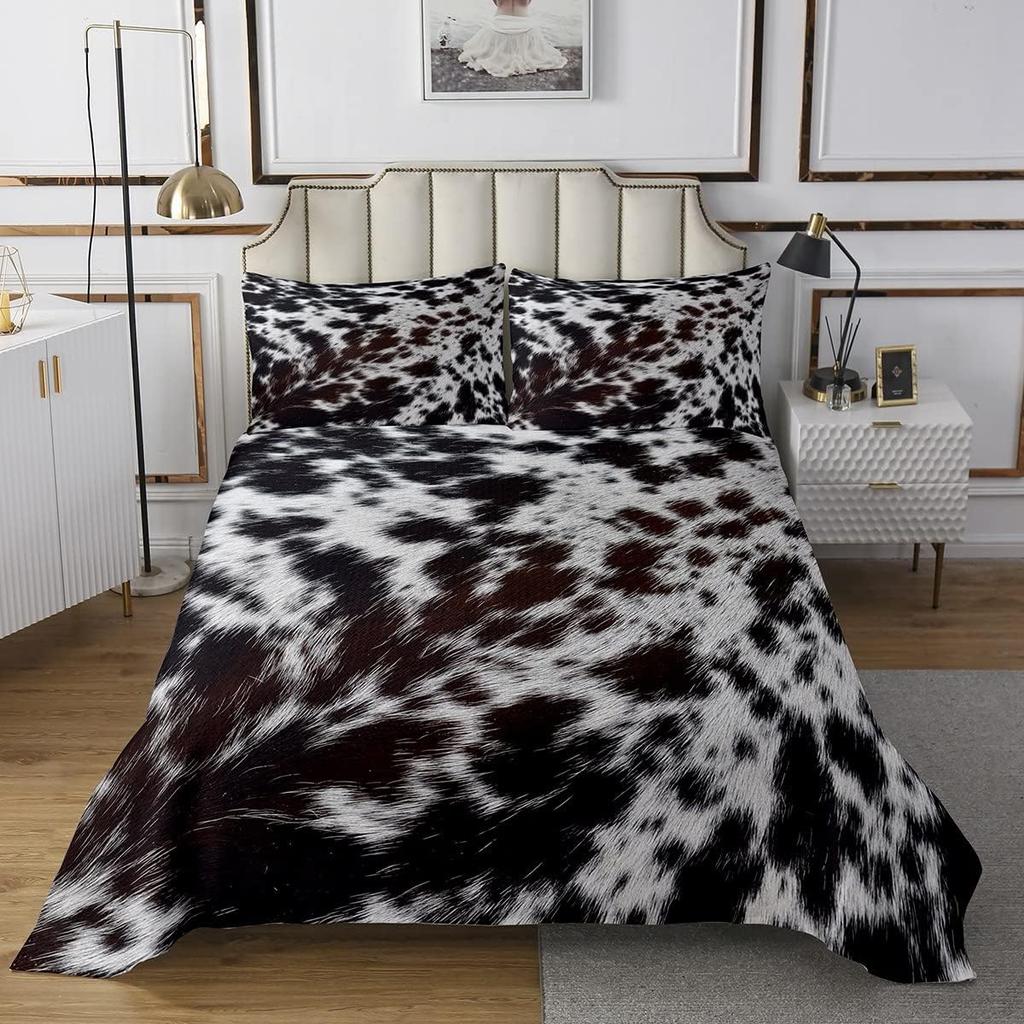 Комплект покрывала из коровьей шкуры Ферма Животное Мех Покрывало Квин/Двуспальный для Спальни Мальчика Девочки 2/3 шт. Западный Рустикальный Ковбой Фермерский Дом Комплект Лоскутного Одеяла