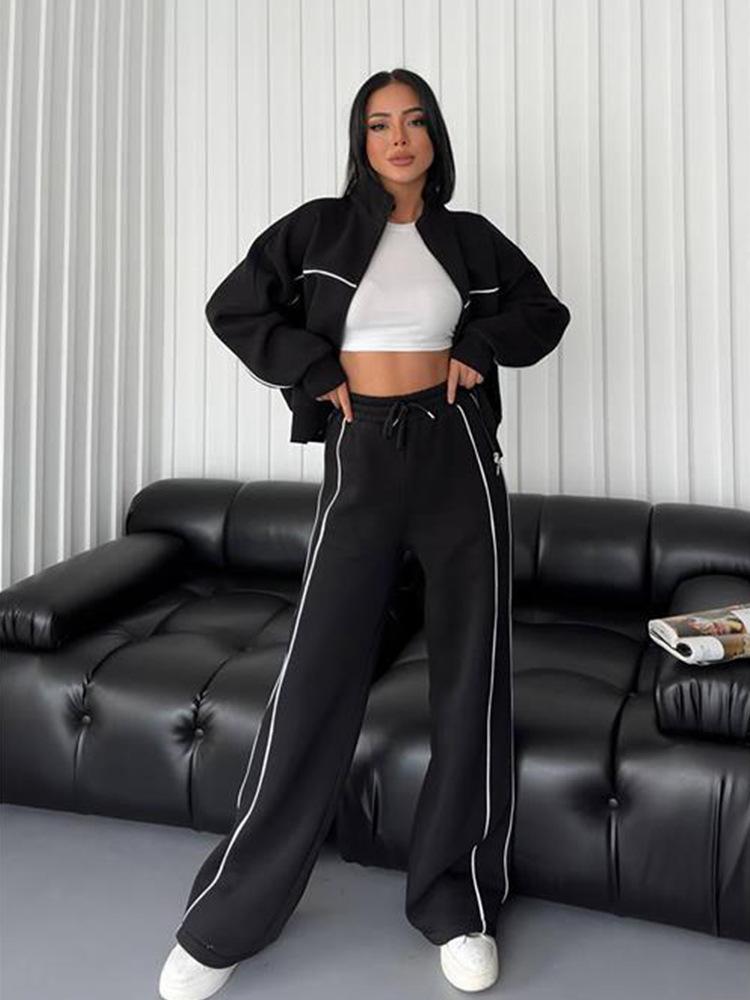 2026 New Fashion Casual Tracksuit, Long Sleeve Half Zip Hooded Sweatshirt, Drawstring Striped Pants, 2 Piece Outfit