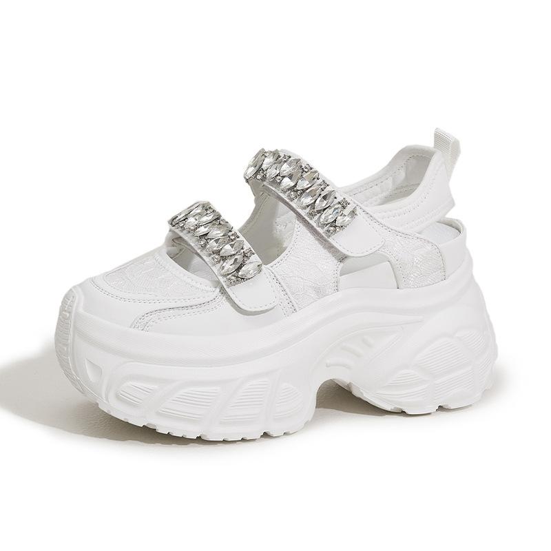 Модные 9 см Кроссовки на массивной подошве из микрофибры и сетки, Высокий бренд, Удобные ботильоны, Модные летние ботильоны на крючках, Блестящая обувь для женщин