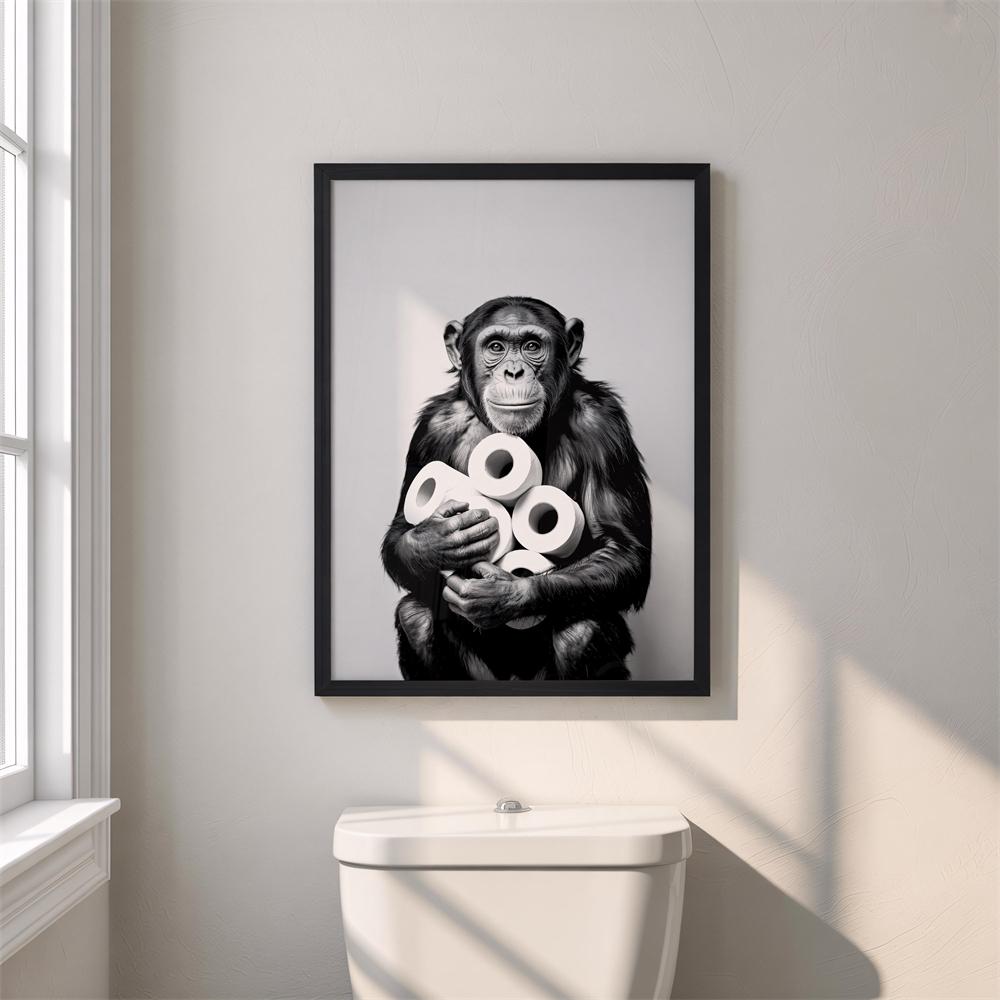 Funny Raccoon Wall Art Print Black and White Animal Decor for Bathroom Humor Decor For Toilet Funny Monkey Bathroom Poster
