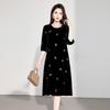 2025 Autumn Women's Silk Velvet Dress with Butterfly Embroidery, High Waist, Mid-Sleeve, Loose Fit