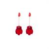 Alloy Ladies Ear Drop Flower Shape Long Dangle Drop Earrings Rose Flower Tassel Earrings  Ladies