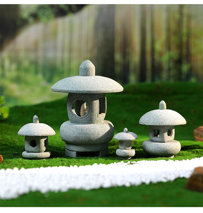 Envy Porcelain Stone Lantern: Small Chinese Pavilion Ornament for Desktop or Fish Tank Scenery.