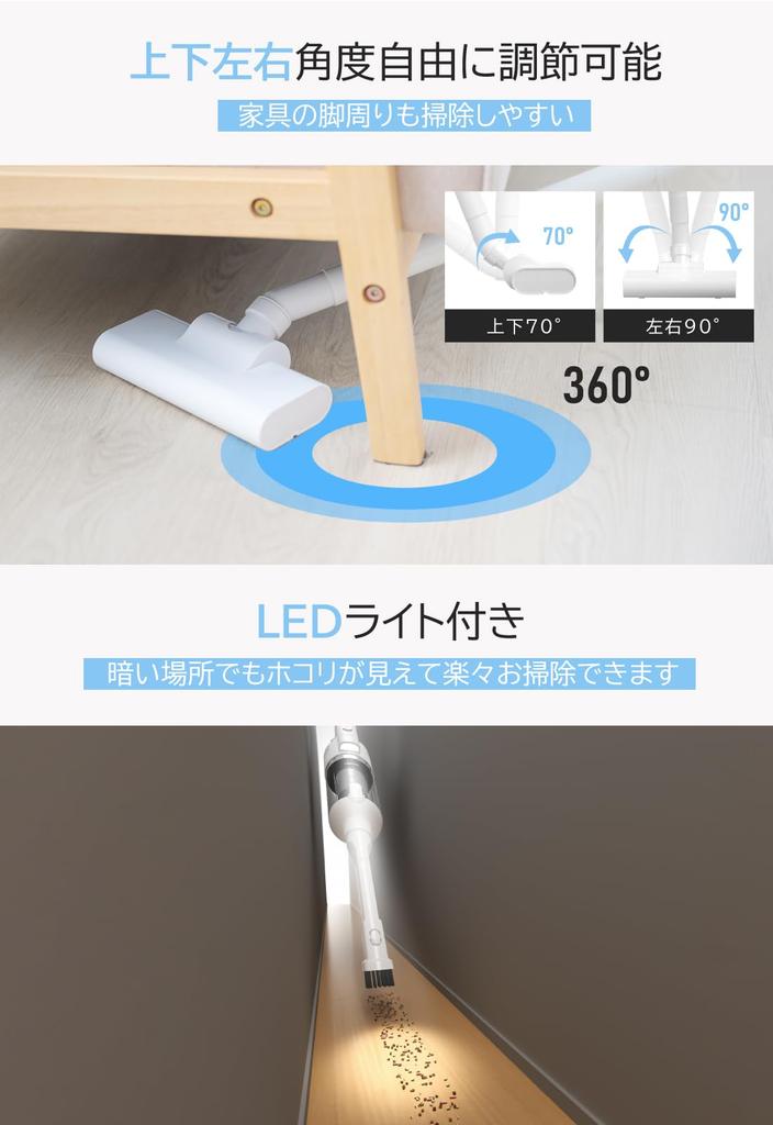 SAITOU Vacuum Cyclone Stick 12000 Па Мощный 4 типа светодиодной подсветки Вращается влево и вверх и пылесосит Простой в использовании для домашнего использования Очиститель, беспроводной,