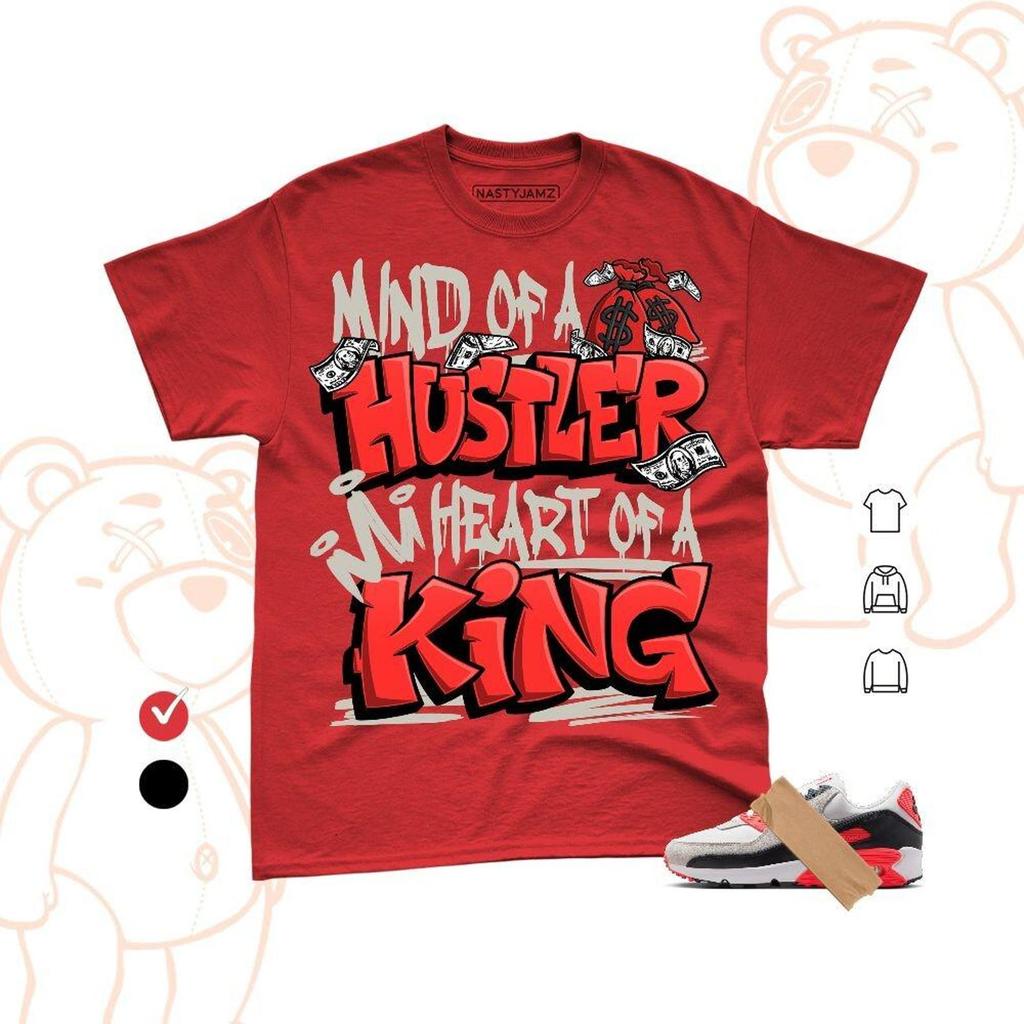 AM 90 Infrared Reflective Hustler Heart King, Streetwear Graphic Tee, Unisex Casual Tee, Sneaker Match Shirt and kids tshirt, Bella Canvas Color Red
