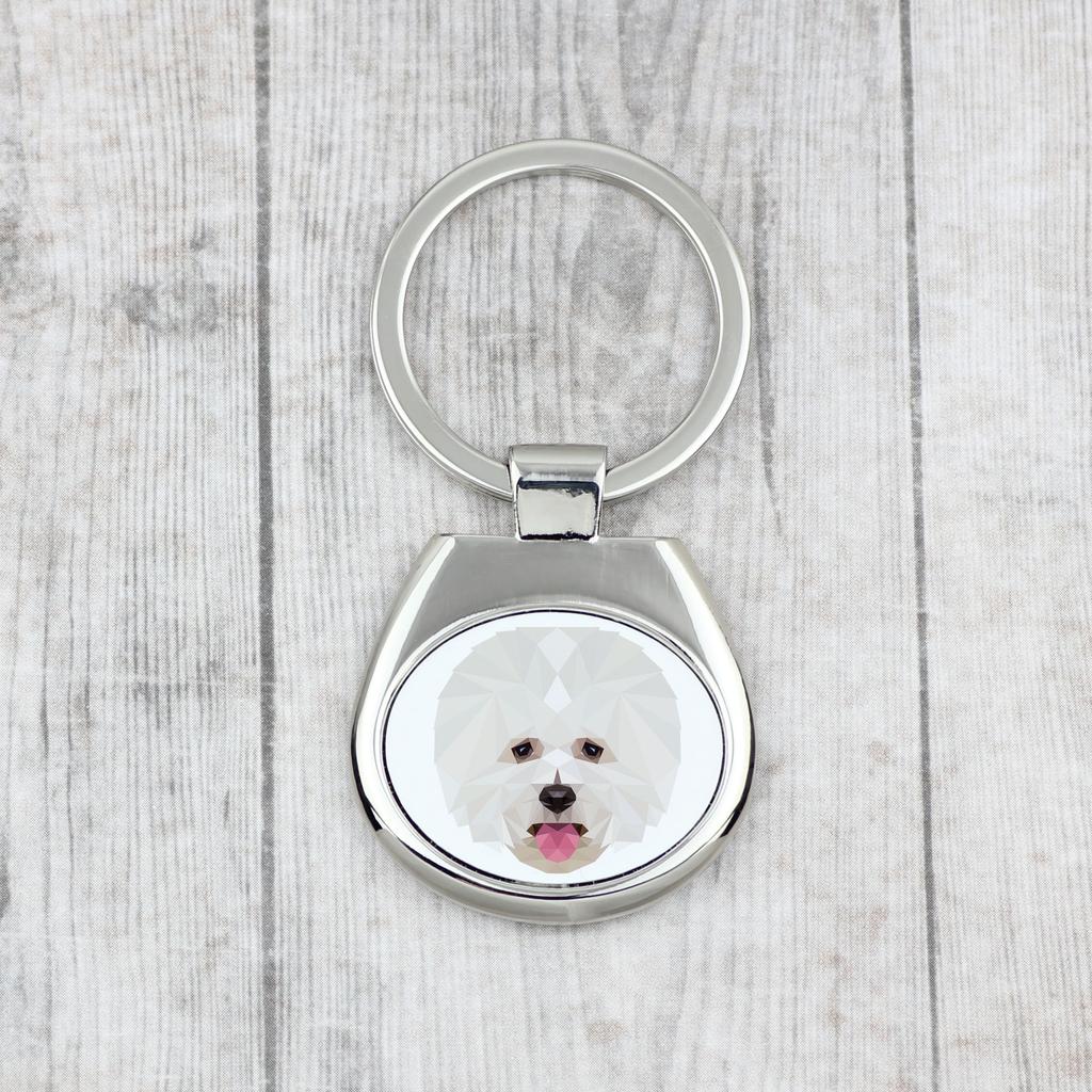 Bichon Frise, Bichon Tenerife, Bichon a Poil Frise - Geometric Keychain with a Photo and the Inscription Art-Dog