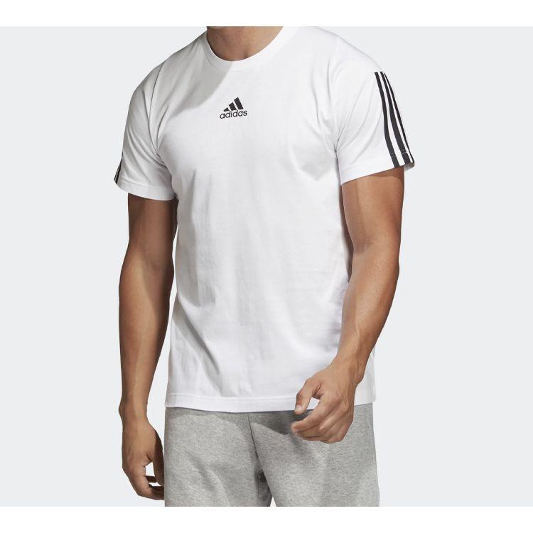 Adidas Three-Stripe Print Training Sports Short Sleeve T-Shirt Men Tops White DQ1453